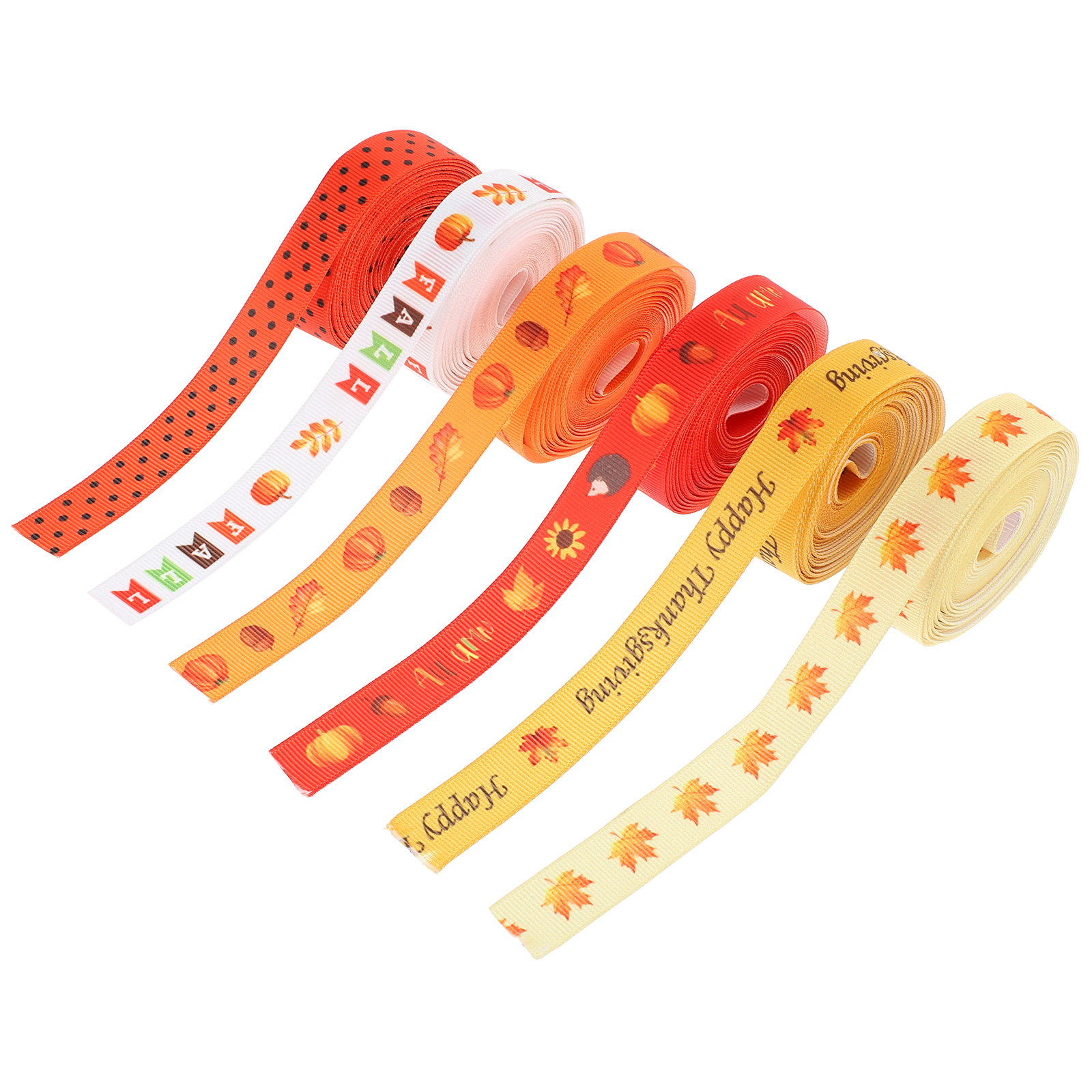 Gongc 6 Rolls of Fall Ribbons Pumpkin Maple Leaf Ribbons Farmhouse Fall Ribbons Thanksgiving Ribbons